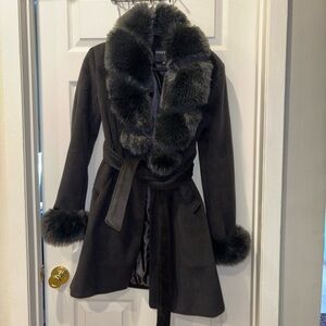 Faux Fur Trim Coat Peacoat